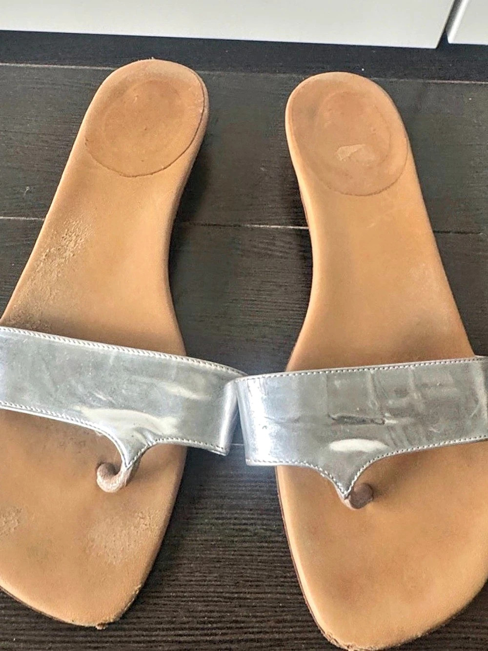 Christian Louboutin Red Bottom Vintage Metallic Silver Slides AUTHENTIC